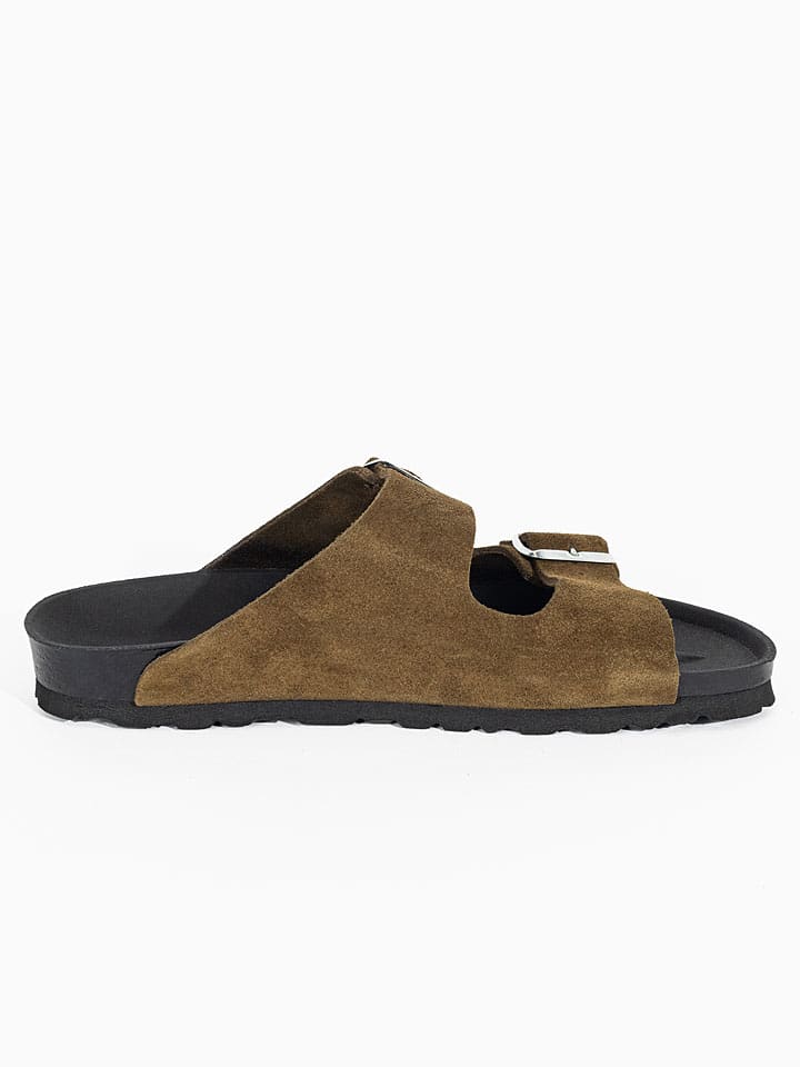 Boty BACKSUN Khaki/ Schwarz 998401 Leder-Pantoletten "Atlas" in Khaki/ Schwarz - 6